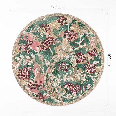 Runder teppich auf pvc Grafik der Vegetation Vintage Blumen und Blätter