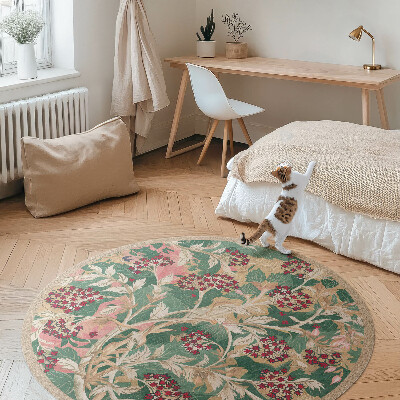Runder teppich auf pvc Grafik der Vegetation Vintage Blumen und Blätter