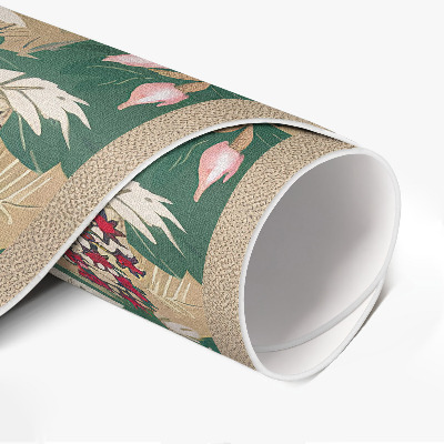 Runder teppich auf pvc Grafik der Vegetation Vintage Blumen und Blätter