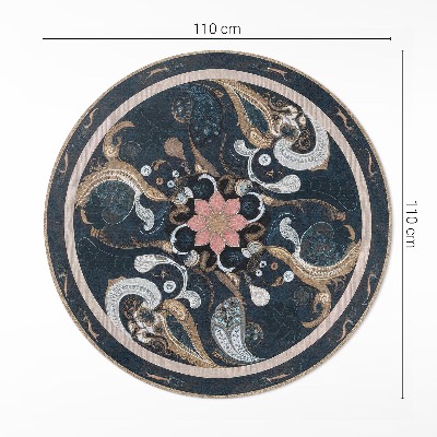 Runder vinyl teppich Abstraktion von Formen und Blumen im Vintage-Stil