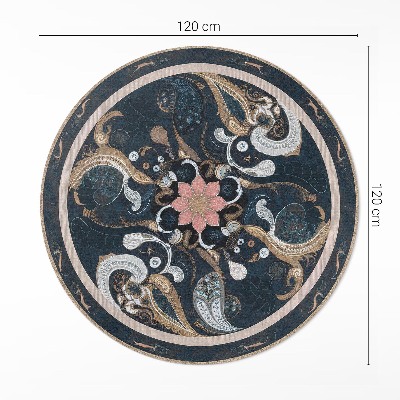 Runder vinyl teppich Abstraktion von Formen und Blumen im Vintage-Stil