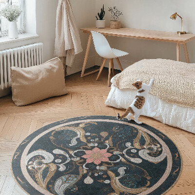 Runder vinyl teppich Abstraktion von Formen und Blumen im Vintage-Stil