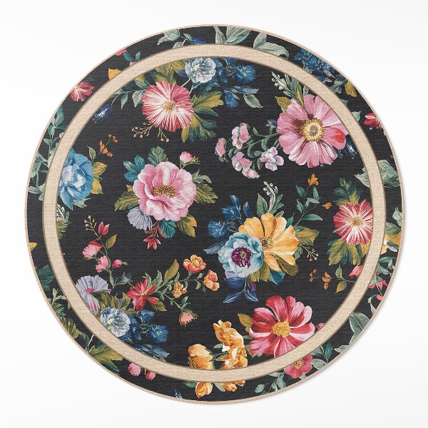 Runder pvc teppich Reiche bunte Wildblumen Wiese Feld Vintage