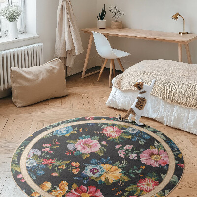 Runder pvc teppich Reiche bunte Wildblumen Wiese Feld Vintage