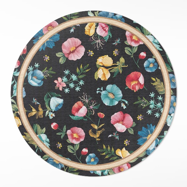 Runder vinyl teppich läufer Zarte bunte Blumen Feld Wiese Vintage