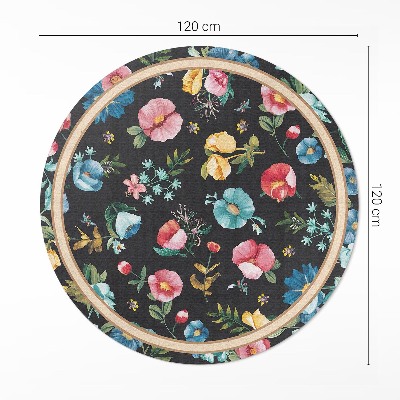 Runder vinyl teppich läufer Zarte bunte Blumen Feld Wiese Vintage