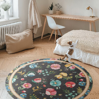 Runder vinyl teppich läufer Zarte bunte Blumen Feld Wiese Vintage