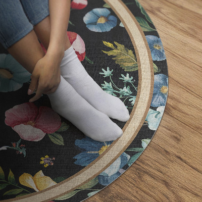 Runder vinyl teppich läufer Zarte bunte Blumen Feld Wiese Vintage