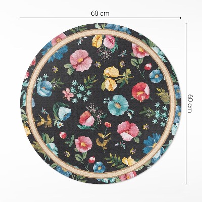 Runder vinyl teppich läufer Zarte bunte Blumen Feld Wiese Vintage