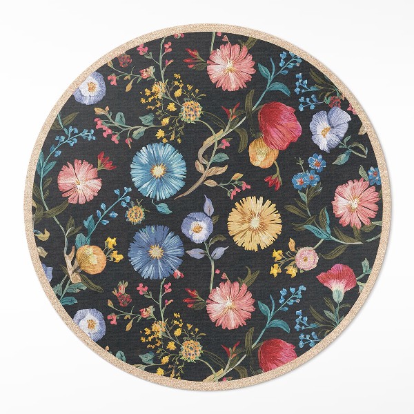 Runder teppich pvc Bunte Feldblumen zarte Blumen Vintage