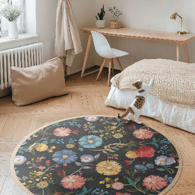 Runder teppich pvc Bunte Feldblumen zarte Blumen Vintage