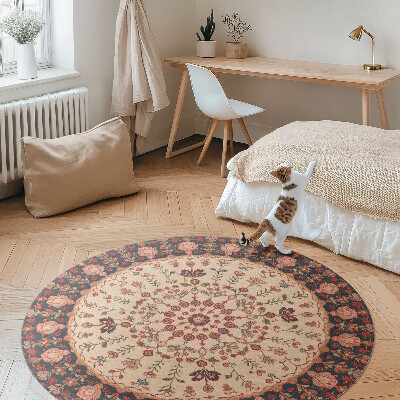 Runder teppich auf pvc Persisches Pflanzenmotiv im Mandala-Stil Vintage