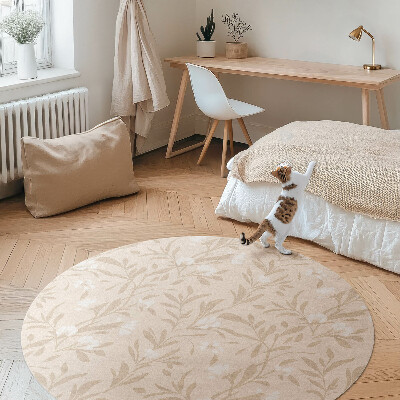 Runder vinyl teppich läufer Zartes Boho-Muster aus zarten Blättern und Blumen