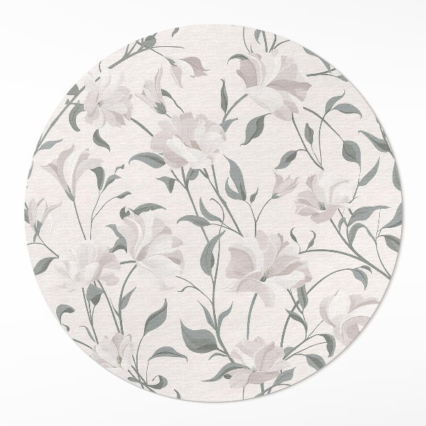 Runder vinyl teppich Zarte schöne Blumen Pflanzen im Boho-Stil