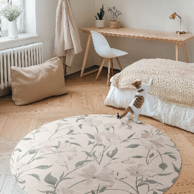 Runder vinyl teppich Zarte schöne Blumen Pflanzen im Boho-Stil