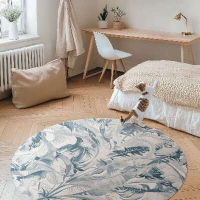 Runder vinyl teppich läufer Elegante Blätter Glamour blaue Pflanzen