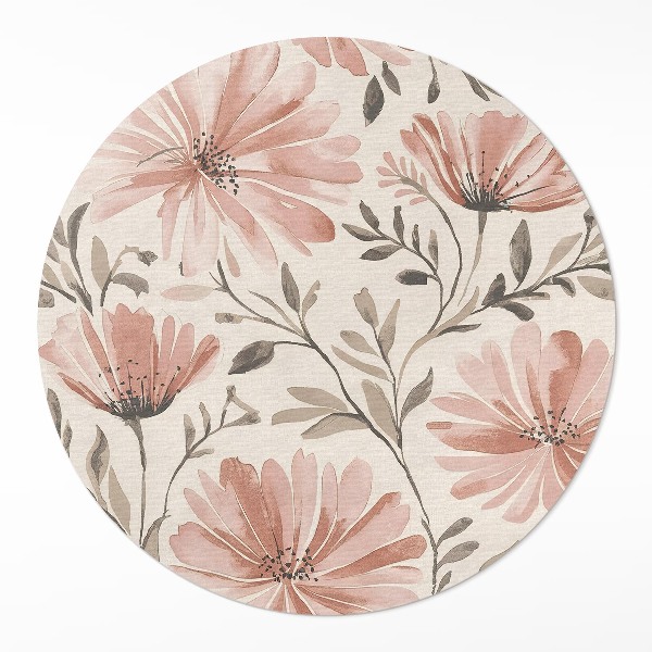 Runder vinyl teppich läufer Schöne dekorative Blumen zarte Aquarell