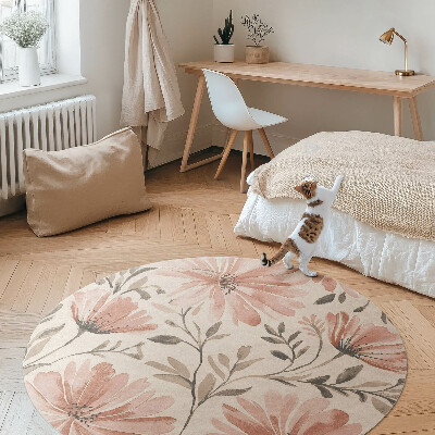 Runder vinyl teppich läufer Schöne dekorative Blumen zarte Aquarell