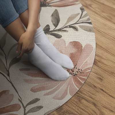 Runder vinyl teppich läufer Schöne dekorative Blumen zarte Aquarell