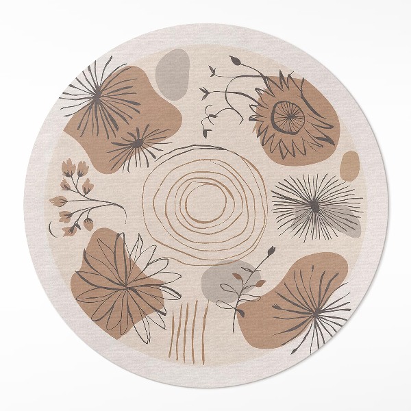 Runder teppich pvc Tupfen, Linien und Pflanzen abstraktes Boho-Muster