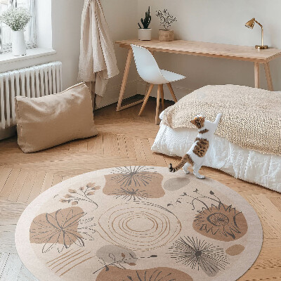 Runder teppich pvc Tupfen, Linien und Pflanzen abstraktes Boho-Muster
