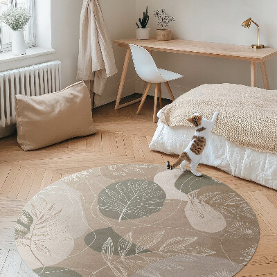 Runder vinyl teppich läufer Lineare Boho-Blätter