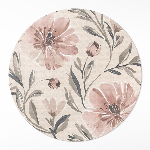 Runder teppich pvc Blasses Aquarell mit zarten Blumen und Blättern