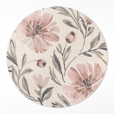 Runder teppich pvc Blasses Aquarell mit zarten Blumen und Blättern