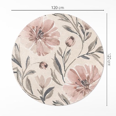 Runder teppich pvc Blasses Aquarell mit zarten Blumen und Blättern