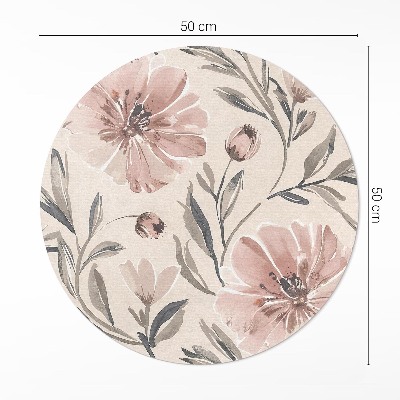 Runder teppich pvc Blasses Aquarell mit zarten Blumen und Blättern