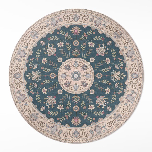Runder teppich auf pvc Ornament mit Blumen und Blättern Muster Vintage
