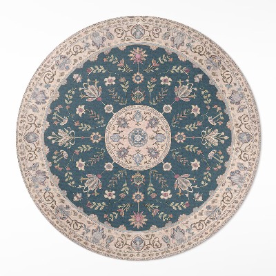 Runder teppich auf pvc Ornament mit Blumen und Blättern Muster Vintage