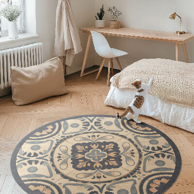 Runder vinyl teppich läufer Vintage-Mosaik mit Pflanzenmotiv