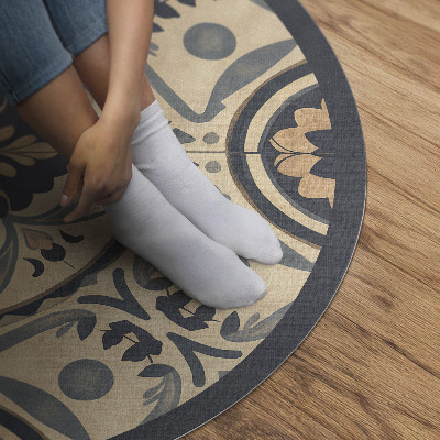 Runder vinyl teppich läufer Vintage-Mosaik mit Pflanzenmotiv