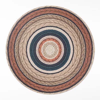 Runder teppich auf pvc Gestricktes Garn in erdigen Tönen