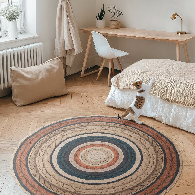 Runder teppich auf pvc Gestricktes Garn in erdigen Tönen