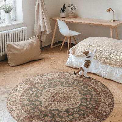 Runder vinyl teppich läufer Zarte persische Motive in sandfarbenen Tönen