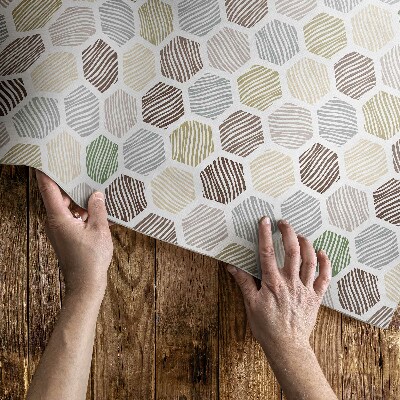 Teppich auf pvc Gemusterte Sechsecke in Pastell-Boho-Farben