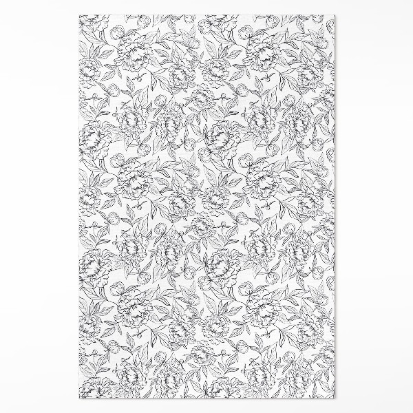 Teppich pvc Skizze von Pfingstrosenblüten und Vintage-Blättern