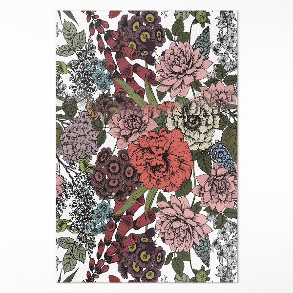 Teppich auf pvc Pastellfarbene Blumen auf einer Vintage-Wiese