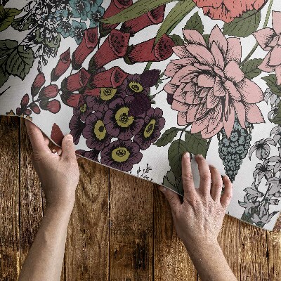 Teppich auf pvc Pastellfarbene Blumen auf einer Vintage-Wiese