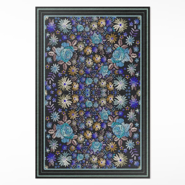 Vinyl teppich läufer Blaue und gelbe Blumen