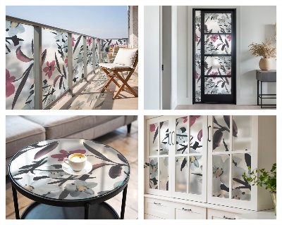 Fensterfolie mit Motiv Buntglas Blumenmuster