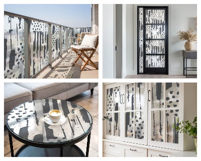 Fensterfolie mit Motiv Buntglas Streifen und Punkte