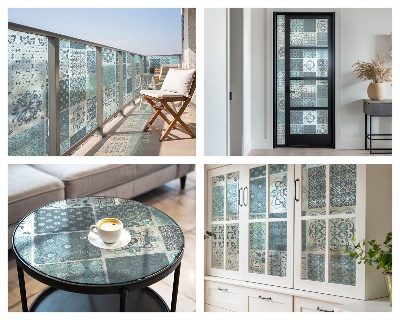 Milchglasfolie Fenster Buntglasoptik Boho-Fliesen