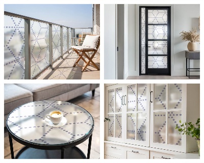 Milchglasfolie Fenster Buntglasoptik Lila Rauten