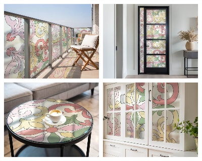 Fensterfolie mit Motiv Buntglas Blumenschmuck