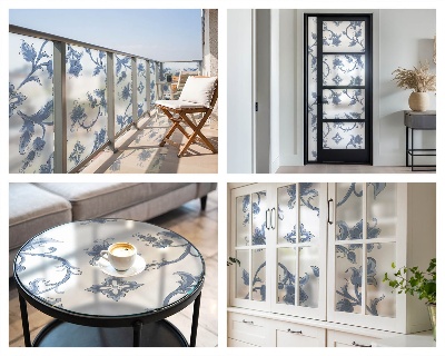 Fensterfolie mit Motiv Buntglas Blumenschmuck