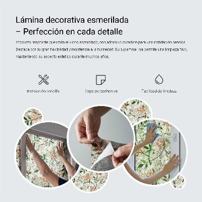 Milchglasfolie Fenster Buntglasoptik Vögel Pflanzen