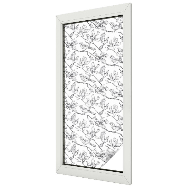 Fensterfolie mit Motiv Buntglas Vögel und Blumen
